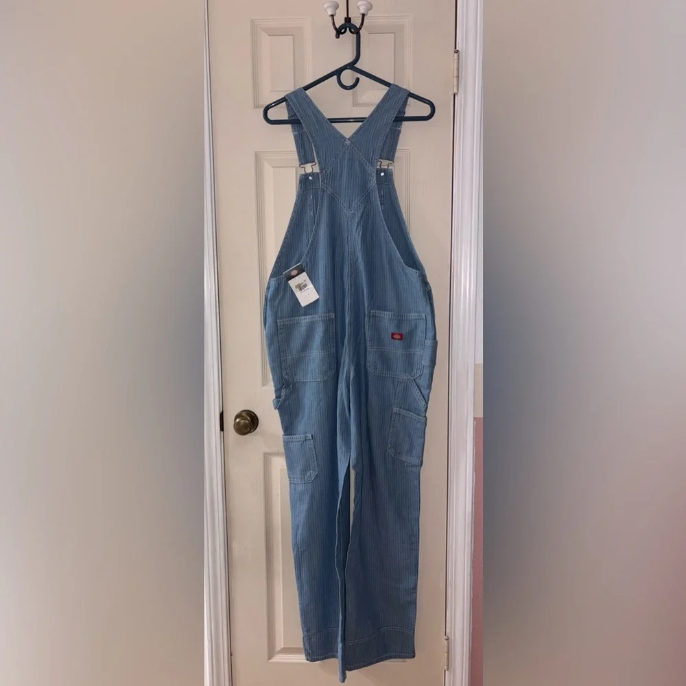 NWT Dickies Women’s Relaxed Fit Bib Overalls - Hickory Stripe (Medium) - Picture 2 of 6